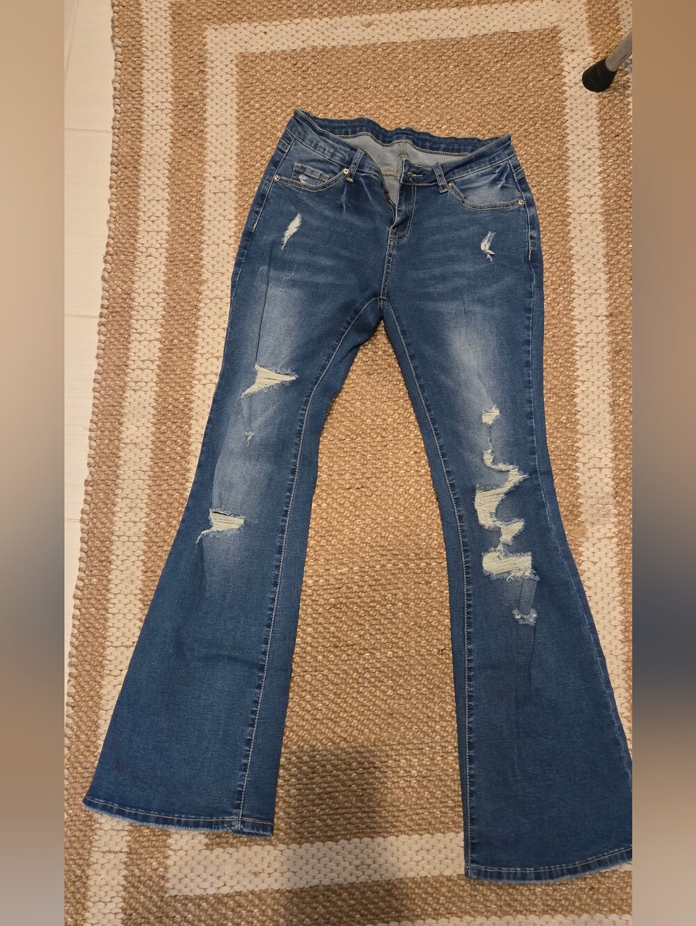 Distressed Blue Flare Jeans for Women